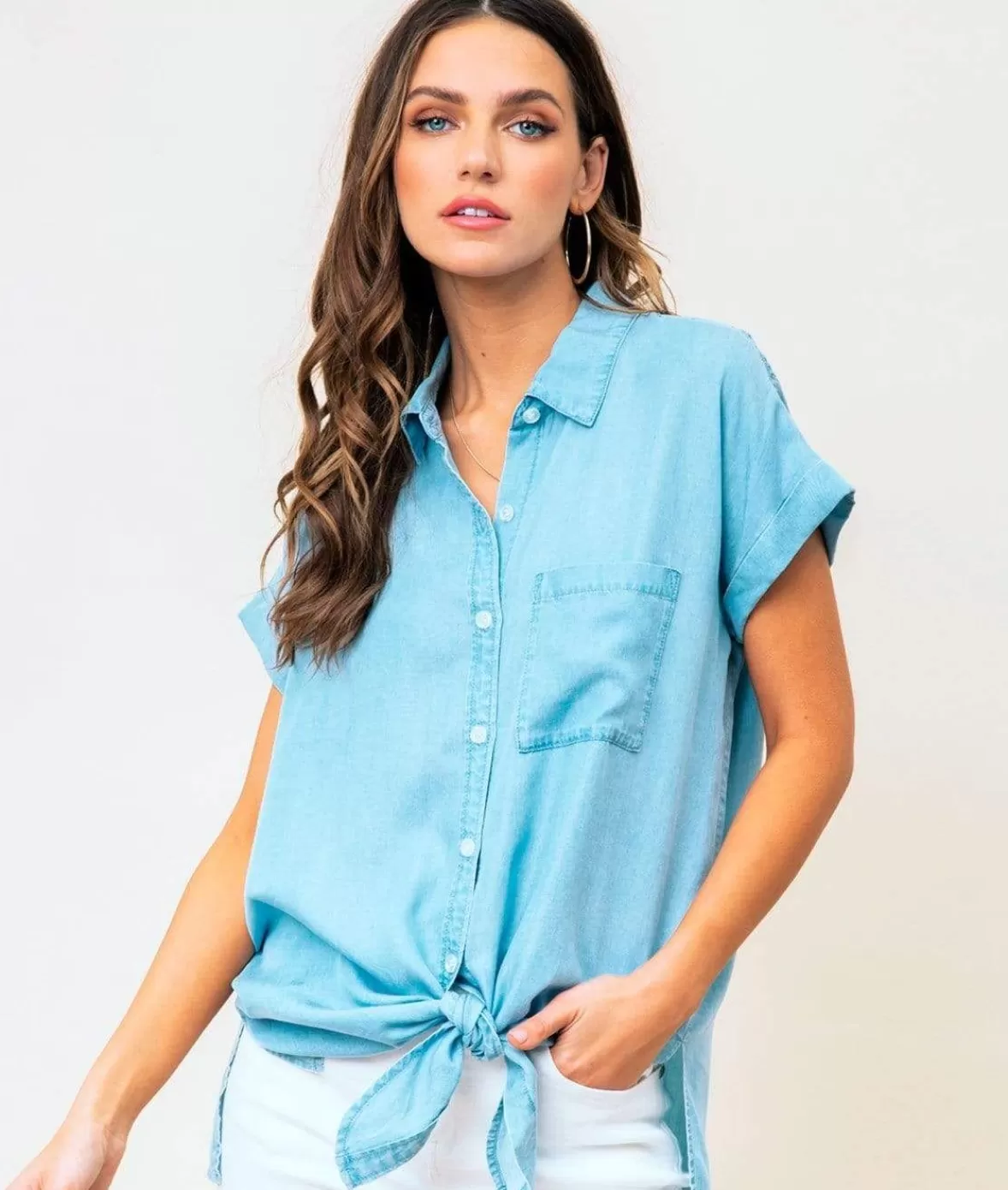 Women'S Tie Front Tencel Shirt/Discontinued | Nayked Apparel Clearance